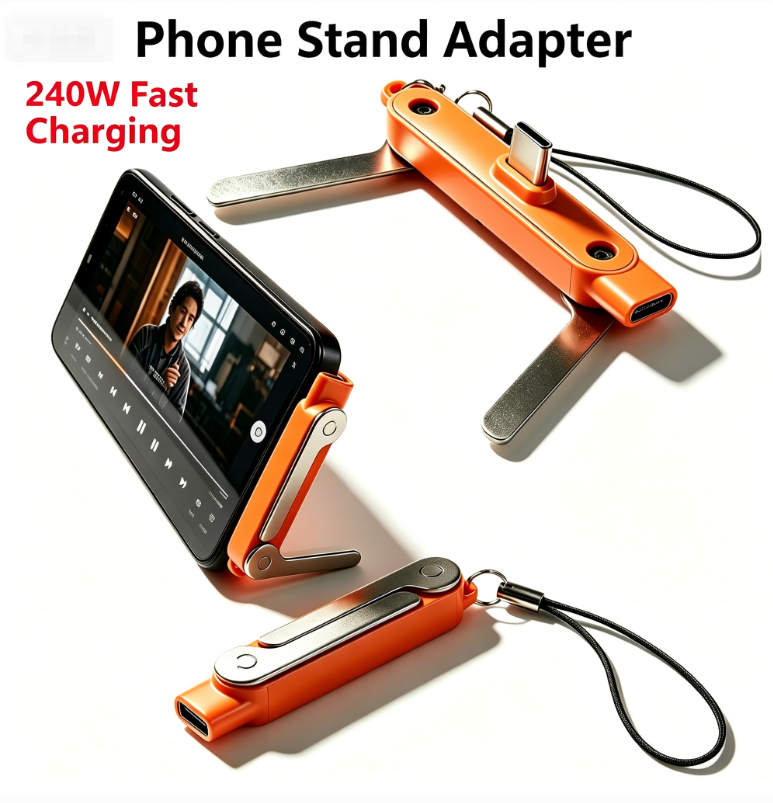240W USB-C Phone Stand Adapter Foldable Stand + Super Fast Charger 2-in-1 Compatible with iPhone 15-17/Android/Tablets Keeps your hands free for gaming and streaming