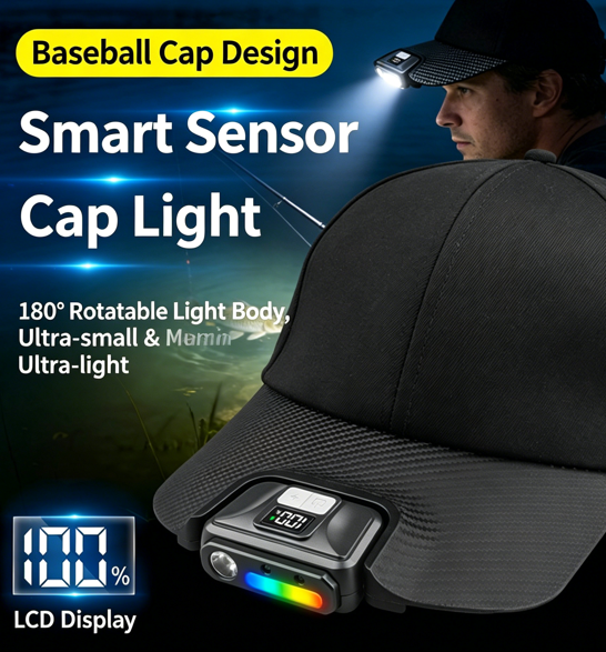 New Smart Motion-Sensor Headlamp Cap| Long-lasting night fishing light + 180° rotation + 7-level dimming + Type-C fast charging | Essential for fishing and camping