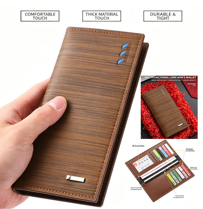 Men’s Long Slim Multi-Function Leather Wallet | 12 Card Slots + 2 Large Bill Compartments + Zipped Coin Pocket | Business & Casual Clutch | Soft, Durable Black/Brown