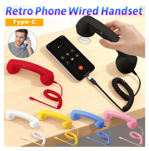 Retro Microphone Phone Handset Type-C Wired Headphones for Android Plug&Play Wired Headset for Voice Chat Live Streaming Sound
