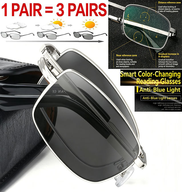 New Folding Smart Zoom Anti-Blue Light Photochromic Reading Glasses Progressive Multifocal An Outdoor Essential