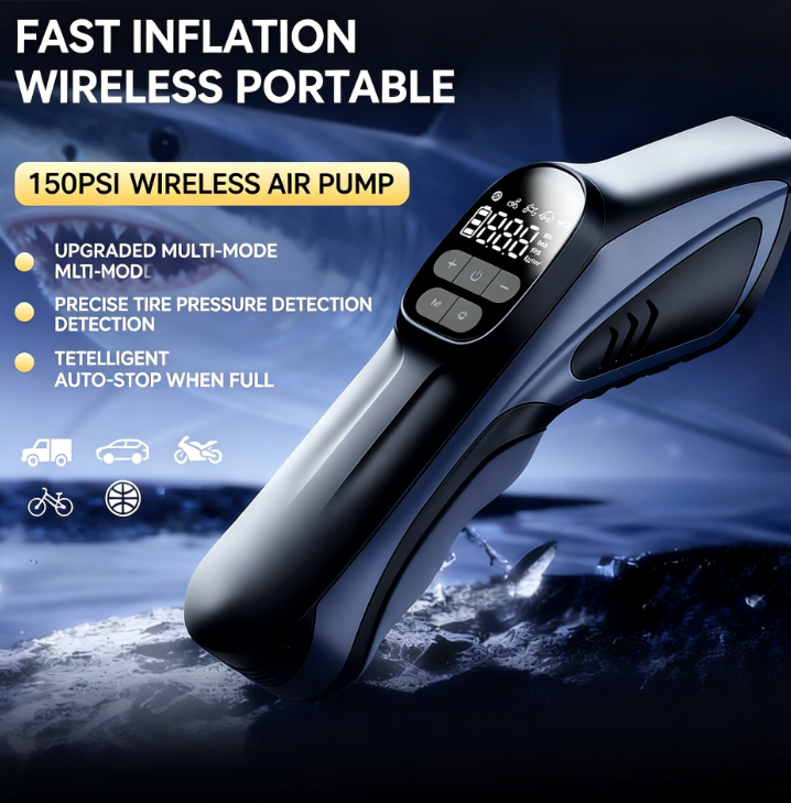 120W Wireless Portable 19-Cylinder Alloy Air Pump 150PSI  Emergency Lighting + Strobe Warning Universal for Cars, Electric Vehicles ,  Bicycles Balls, Air Mattresses
