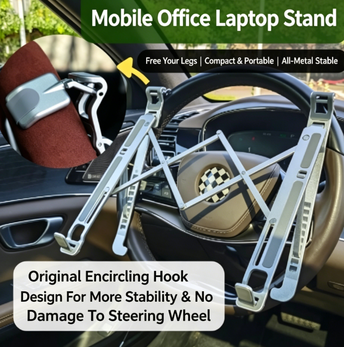 Car All-Metal Construction Steering Wheel Computer Mount | The Ultimate Mobile Office Tool: Free Your Legs, Support Your Neck , Won’t damage the steering wheel