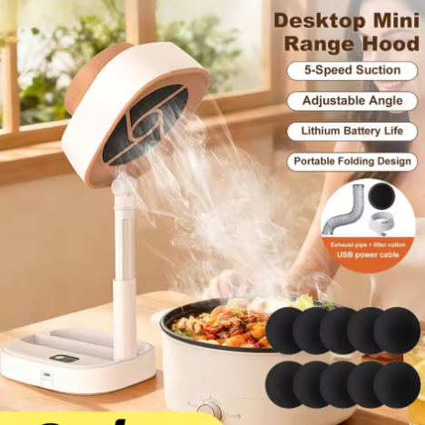Portable Foldable Tabletop Cooker Hood |  5-Speed Suction | Lithium-Ion Battery Life + 10 Activated Carbon Filters | Ideal for Home, Outdoor Use, Barbecues and Hot Pot Dinners
