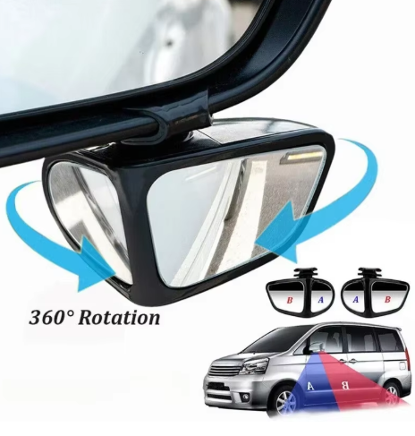 1Pair 360° Rotatable Clip-On Car Blind Spot Mirror – Eliminates blind spots around front and rear wheels for effortless parking and lane changes