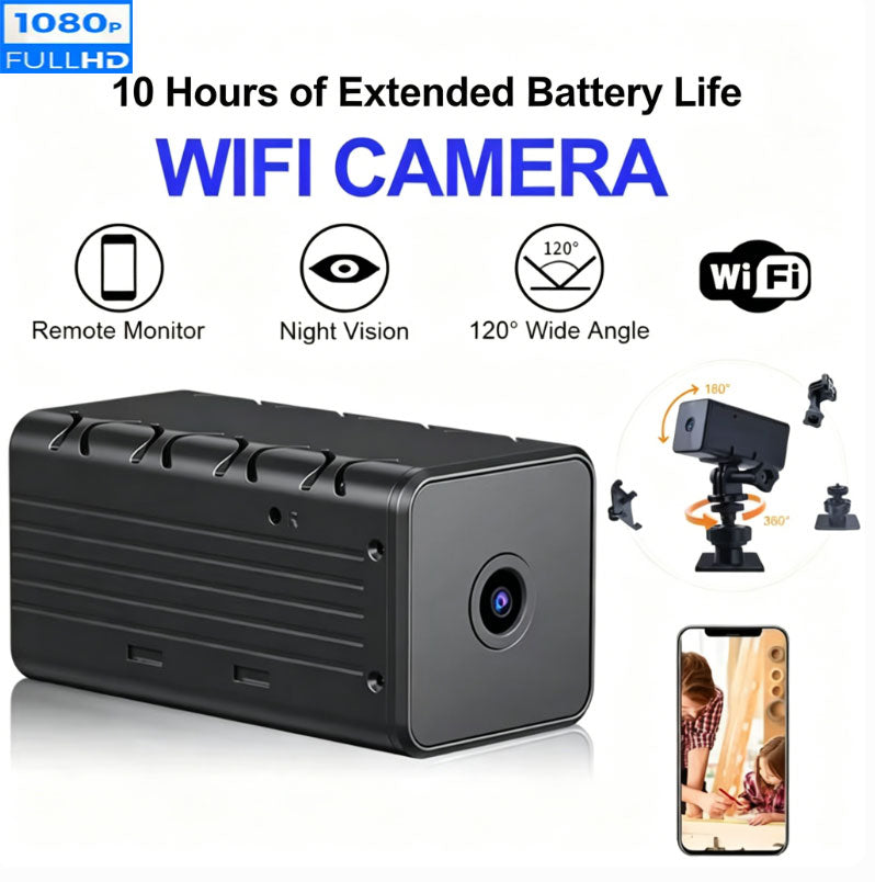 1080P Wireless WiFi 10H Ultra-Long Battery Life Camera , 120° Wide Angle, Night Vision, Motion Detection Alarm Supports TF Card & Loop Recording