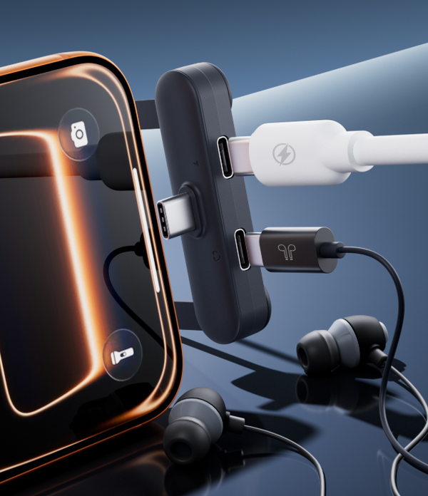 Foldable Mobile Phone Stand & Type-C Charging Headphone 2-in-1 Adapter | Charge and play without getting in the way | Compatible with iPhone 15–17 / Android / Tablets | Essential for gaming, live streaming and karaoke