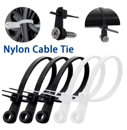 250Pcs Self Locking Nylon Cable Tie 3.5x100mm/3.5x200mm With Screw Hole Fixed Head Tie Fastening Electric Wire Zip Ties Straps Loop Manage