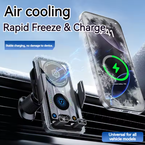 Smart Infrared-Sensing In-Car Cooling Mobile Phone Holder 15W Wireless Fast Charging Active Cooling to Prevent Overheating Extends Battery Life Automatic Sensing and Electric Locking