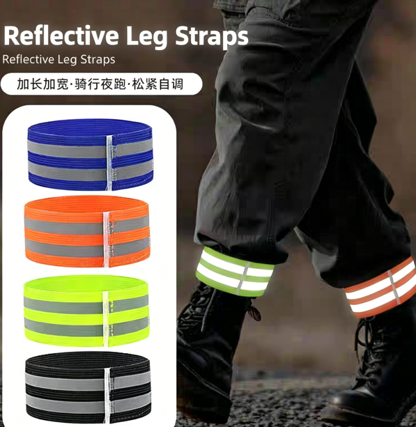 2Pcs High-Visibility Reflective Cycling Leg Bands – Essential for Night Running and Cycling | Extra-Long, Extra-Wide, Highly Stretchable Velcro | Visible from 300 Metres