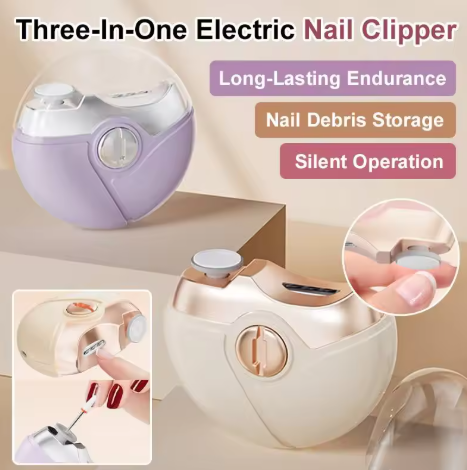 3-in-1 Electric Nail Trimmer and Manicure Set: Trimming + Buffing + Polish Removal | Quiet and Low-Vibration | Anti-pinch Design | Two Speed Settings | Suitable for the Whole Family
