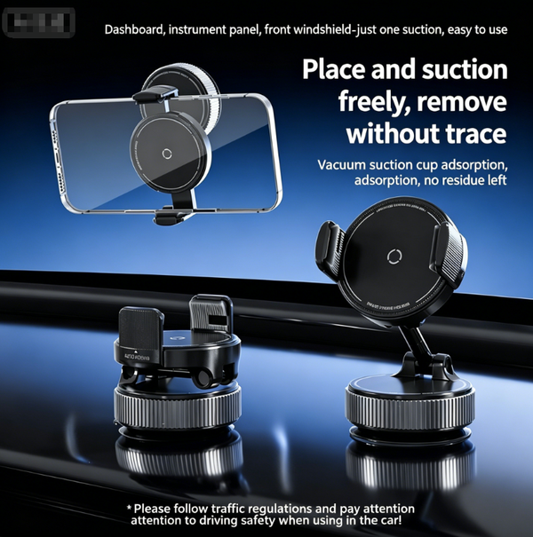 720° Rotating Vacuum Suction + Mechanical Clamp Car Phone Holder: One-handed operation, as stable as the original