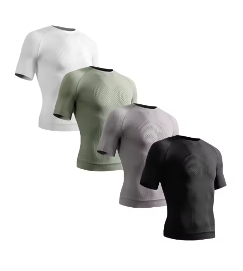 Men's seamless compression T-shirt, quick-drying workout top; zoned 3D compression reduces muscle vibration; moisture-wicking and temperature-regulating; moisture-wicking sports top