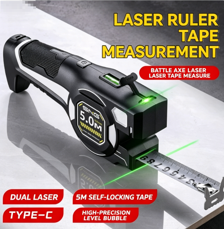 2-in-1 Laser Rangefinder With 5m Laser Measuring Tape, Infrared Rangefinder, Steel Measuring Tape, Indoor Measuring Instrument, Crosshair Decoration, Laser Measuring Tape