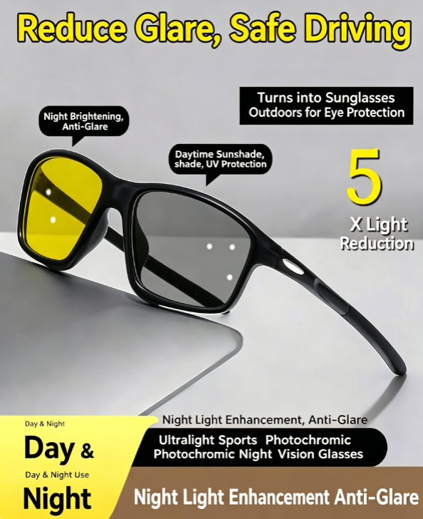 Ultra-lightweight Sports Photochromic Night-Vision Goggles for Driving and Cycling, Suitable for Day and Night Use
