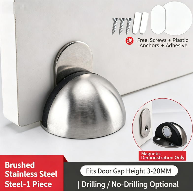 304 Stainless Steel Strong Magnetic Door Stop | Dual-purpose: Drilled or Drill-free Installation | Silent, Anti-slam Door Stop | Available in Multiple Colours
