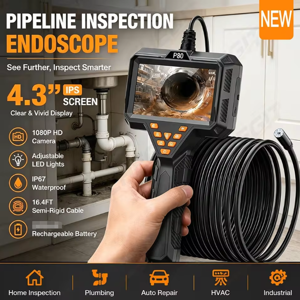 4.3-inch IPS Large-Screen HD Industrial Endoscope | IP67 Waterproof | 8mm Micro Lens | Specially Designed for Car, Pipe and Appliance Maintenance