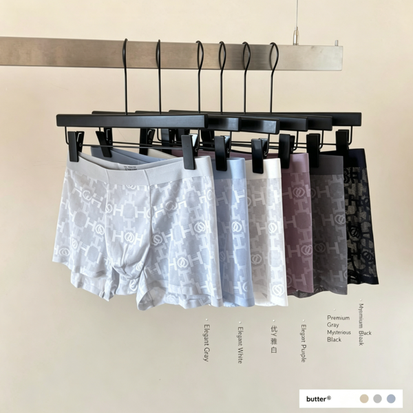 Men’s Underwear with ‘H’ Letter Jacquard Lace and Ice Silk | 10A Antibacterial Camellia-Scented Ice Silk Gusset with Hyaluronic Acid Boxer Briefs