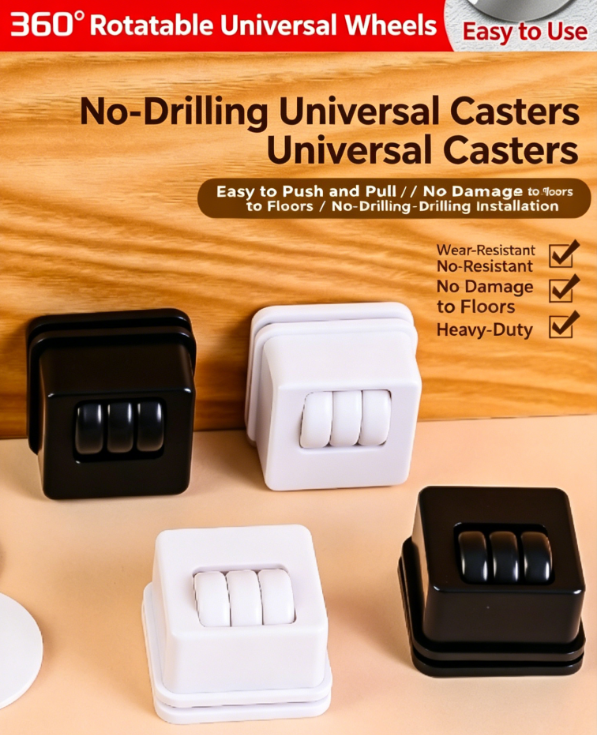 8Pcs Drill-free, Strong-adhesive Universal Castors | 360° Rotatable Silent Castors