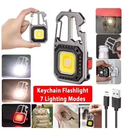 7-in-1 Multifunctional Keyring Light | COB Light + Emergency Window Breaker + 7-Mode High-Power Torch + Type-C Fast Charging | Emergency Camping & Outdoor Hiking Work Light