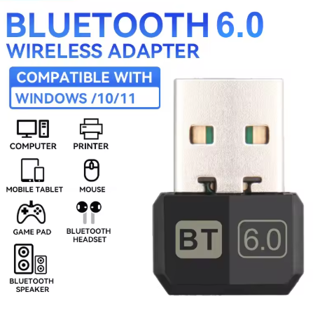 Bluetooth 6.0 USB Adapter | Plug & Play Driver-Free | Compatible with Windows 11/10/8.1 | For Keyboard Mouse Headset Speaker
