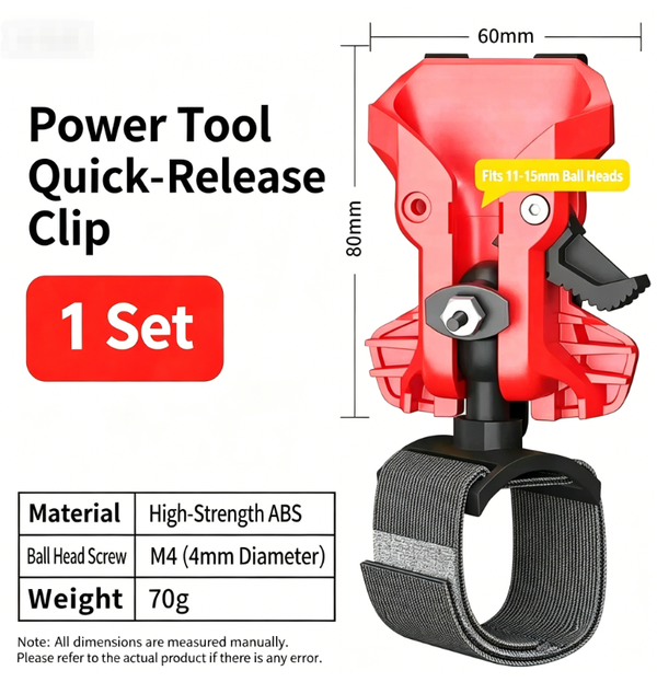 Quick-Release Waist Clip for Power Tools | Quick Attach and Release for Drills and Hammer Drills | Self-Locking, Anti-Slip Waist Belt Clip | Universal 11–15 mm Ball Head