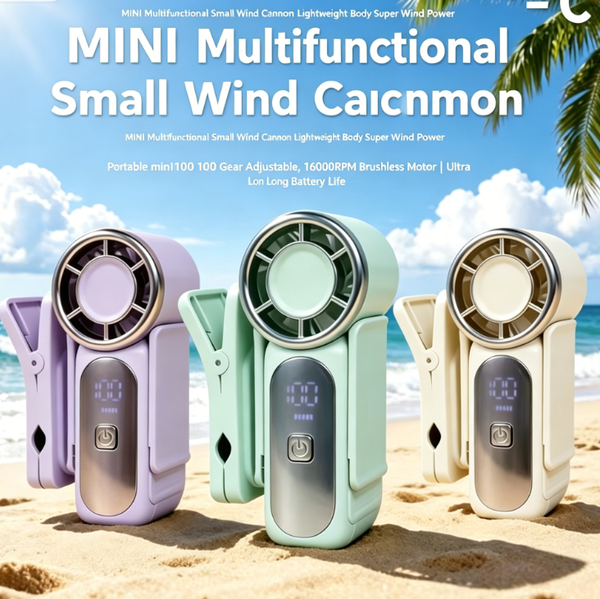 MINI 3-in-1 Clip-On Mini Fan | 100-speed stepless adjustment + LED digital display + 16,000 rpm hurricane-force airflow | Three-in-one use: handheld, desktop or clip-on，weighs just 92g