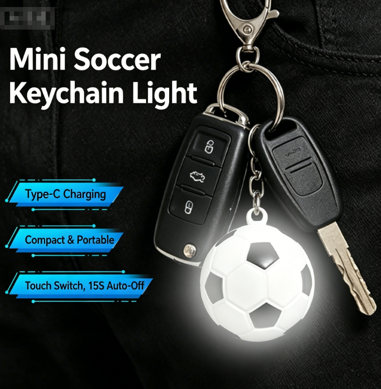 World Cup-themed football keyring light | COB 360° touch-activated light | Type-C rechargeable mini torch
