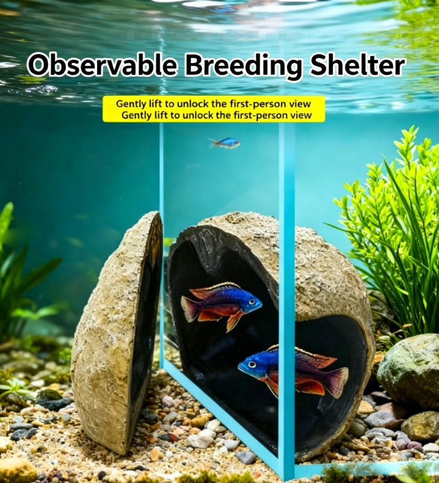 Magnetic Artificial Stone Hiding House | Observation Breeding Tank | Mini Parrot Cichlid Spawning Tank | Aquarium Decorative Accessory