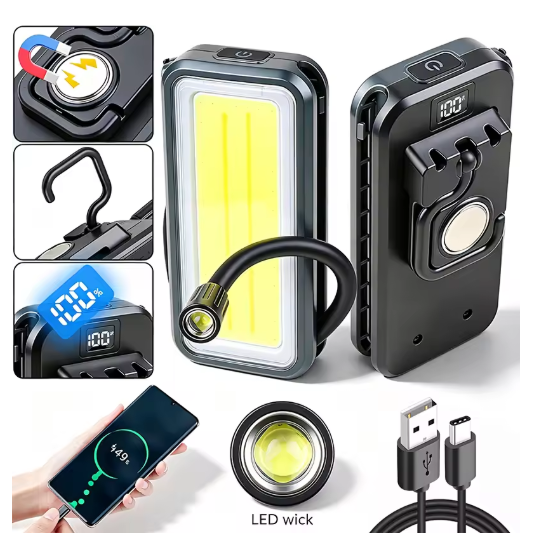Multifunctional Magnetic COB Power Bank Work Light with 360° Flexible Tube, 6 Red and White Light Settings + Stepless Dimming