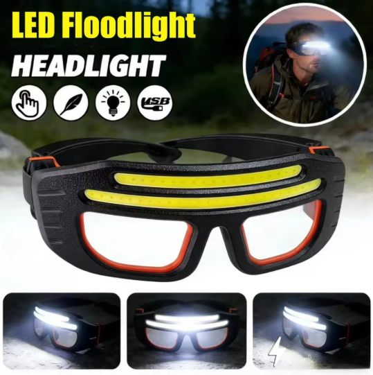 2 LED Strips Head Torch Rechargeable, providing an unobstructed field of vision for Running, Camping and Work, with Eye Protection