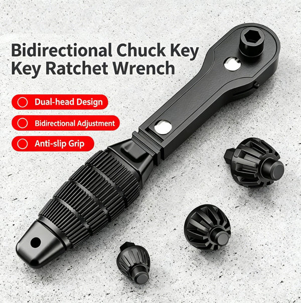 Ratchet Drill Chuck Key Wrench With 10/13/16mm Chuck Keys for Electric Drill | 2-in-1 Drill Accessory with Forward/Reverse Ratchet Mechanism | Non-Slip Handle