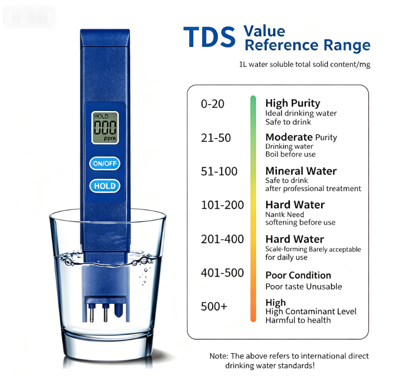 TDS-H1A Water Quality Test Pen Drinking Water TDS Tester 0–9990 ppm High-Precision Alloy Probe Portable Water Quality Testing Tool