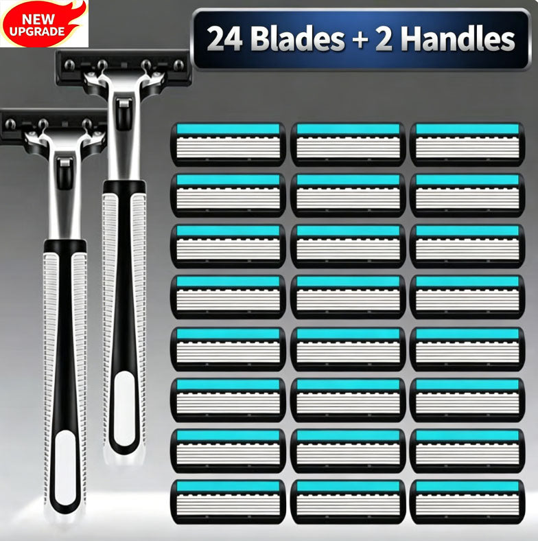 Geely 6-Layer Manual Razor | 2 Razor Heads + 24 Blades | Men’s Razor for a Smooth, Close Shave | German-Engineered Blades