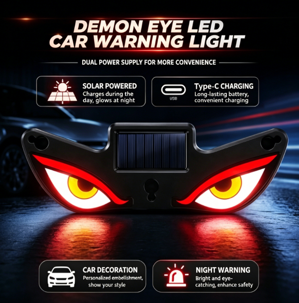 Solar-Powered ‘Devil’s Eye’ Car LED Warning Light – Wiring-Free, Rear-End Collision Prevention, Dynamic Breathing Ambient Light – Universal Fit, Non-Invasive Installation