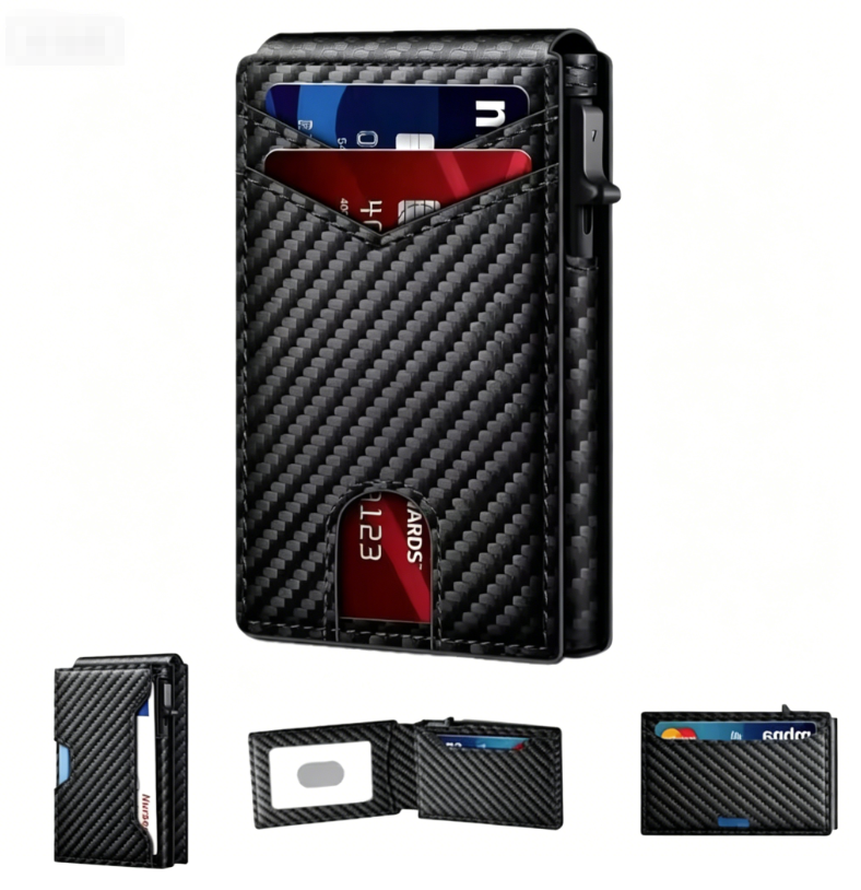 High-end Ultra-slim Men’s Carbon Fibre RFID Anti-Theft Card wallet | Aluminium Alloy Pop-up Card Holder