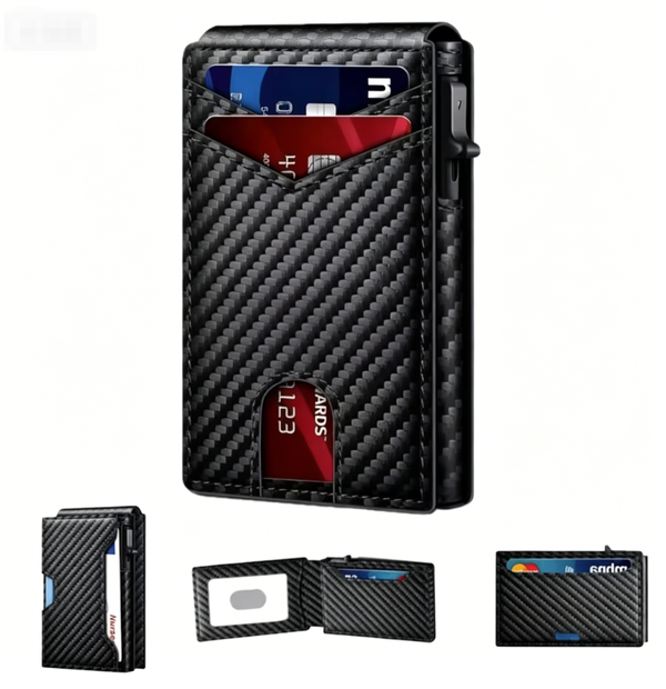 High-end Ultra-slim Men’s Carbon Fibre RFID Anti-Theft Card wallet | Aluminium Alloy Pop-up Card Holder