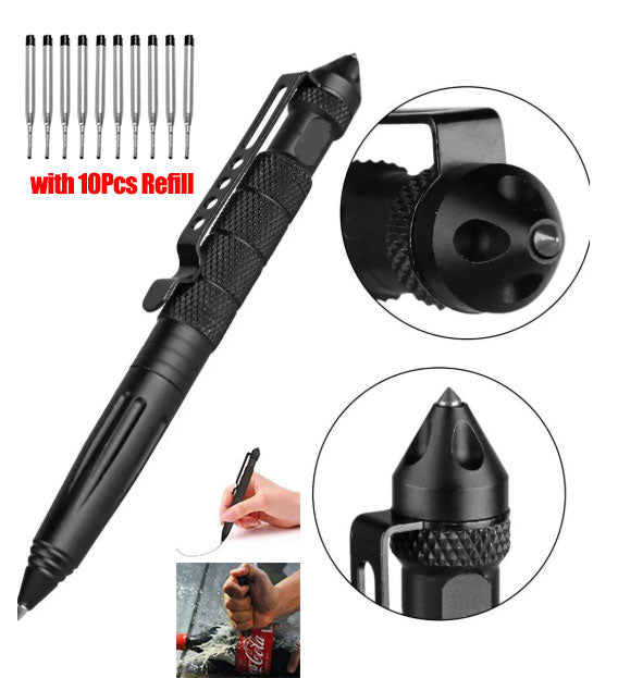 4-in-1 Tungsten Steel Tactical Pen with Glass Breaker & 10 Refills EDC Gear for Men & Women
