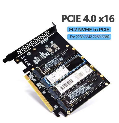 4 Port M.2 NVME SSD To PCIE X16 Adapter Converter Card PCIE Split/PCIE RAID Host Controller Expansion Card Support 2230/2242/2260/2280 LED Indicator Support M.2 PCI-E SSD/M.2 Device NVME Protocol