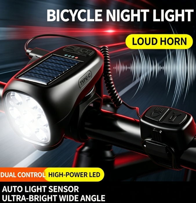 Solar-Powered High-Decibel Bicycle Horn Light | Ultra-Bright XPE Bulb + High-Decibel Horn + Solar-Powered Battery Life + IPX6 Rainproof