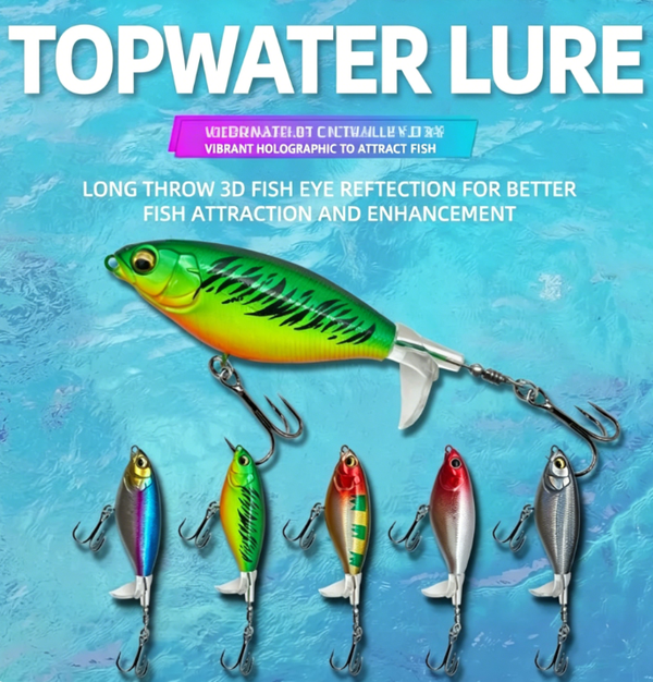 10Pcs Surface Lure “Tractors” | Colorful Laser-Printed Propeller Lures | Long-Cast Floating Lures for Bass, Black Bass, and Blackfish