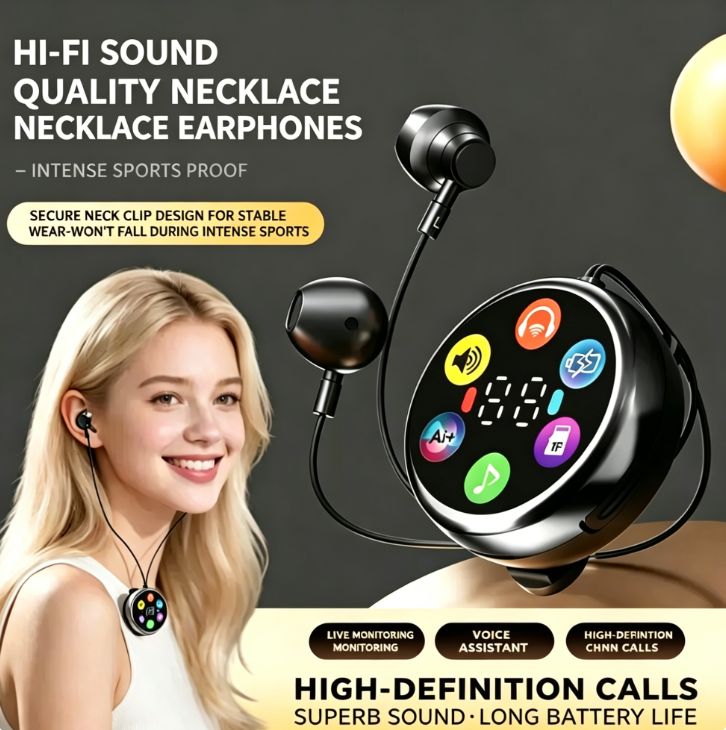 Clip-on Sports In-Ear Bluetooth Earphones · Digital Display · Long Battery Life · Smart Voice Control — Play via Memory Card · Colour LED Display · One-Touch Voice Assistant Activation