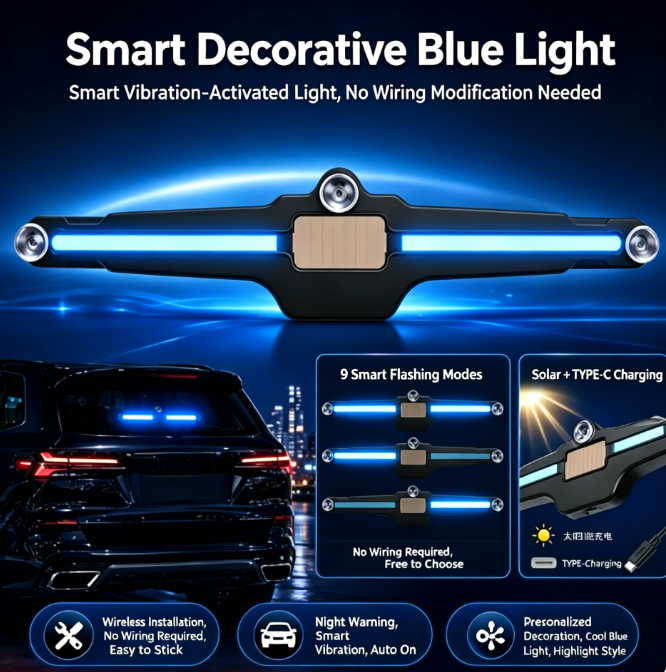 Car Solar-Powered Smart Blue Light: 9 Modes, Wireless, Motion-Sensing