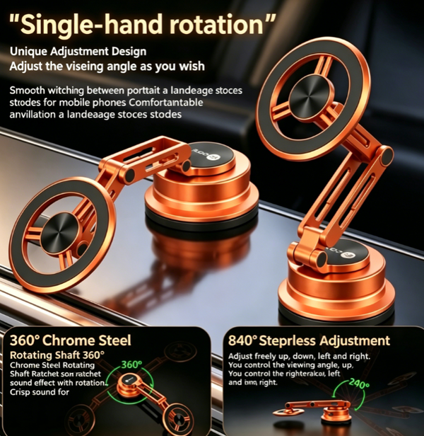 Premium iPhone Strong Magnetic 360° Rotating Car Phone Mount Robotic Arm, Military-Grade N58 Ring Magnet + Vacuum Suction Mount