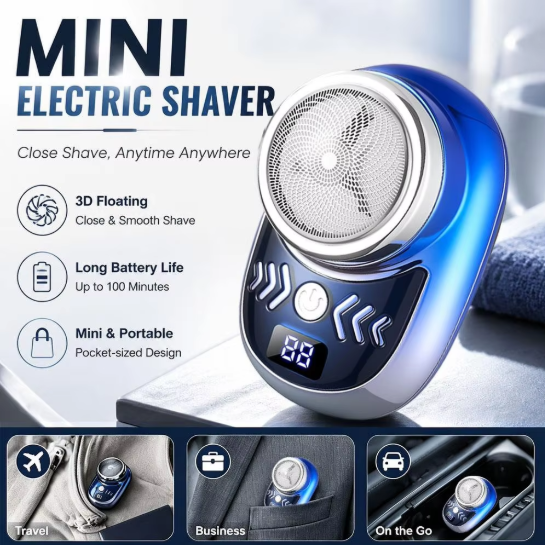Men's MINI Electric Shaver 3D Floating Head, Smart Digital Display, Fast Charging, Long Battery Life