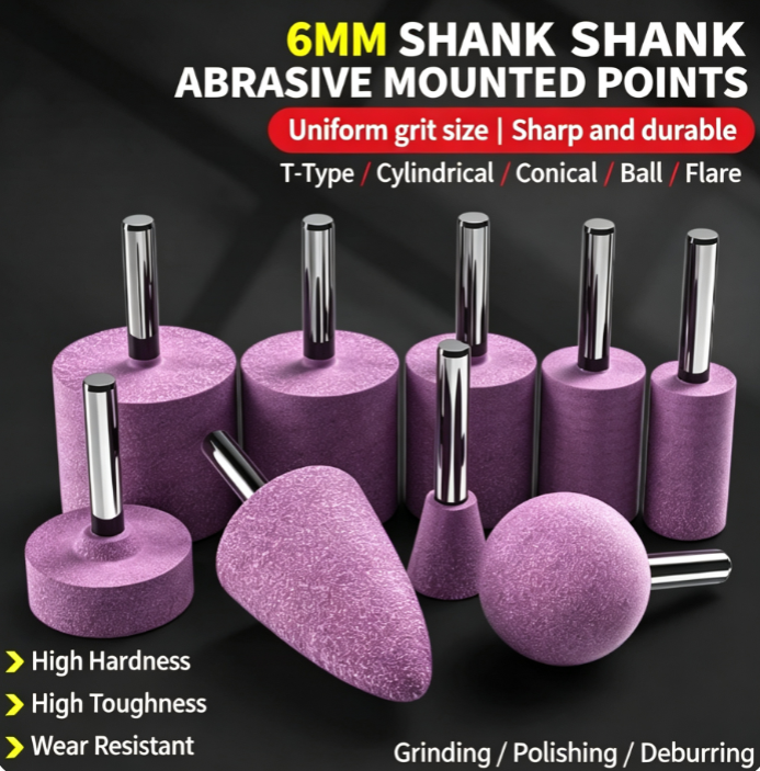 5Pcs 6mm Shank Red Corundum Flint Grinding Wheel Set | Internal Grinding Wheels for Electric Drills/Grinders | Grinding, Polishing, and Deburring of Metal, Stone, Wood Carvings, and Plastic Molds