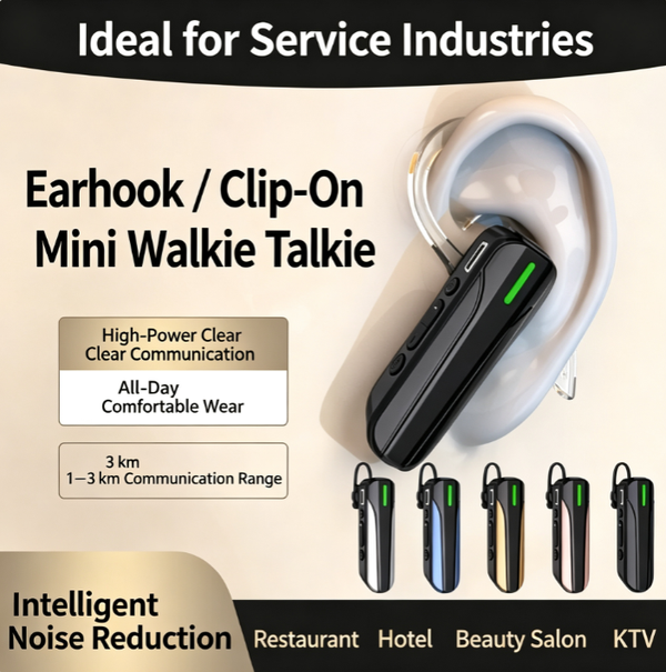 2Pcs M9 Mini Earhook Walkie-Talkie | 2800mAh Ultra-Long Battery Life, 3W High Power, Clear Communication at 1–3 km | Restaurants, Beauty Salons, Hotels, Supermarkets, etc
