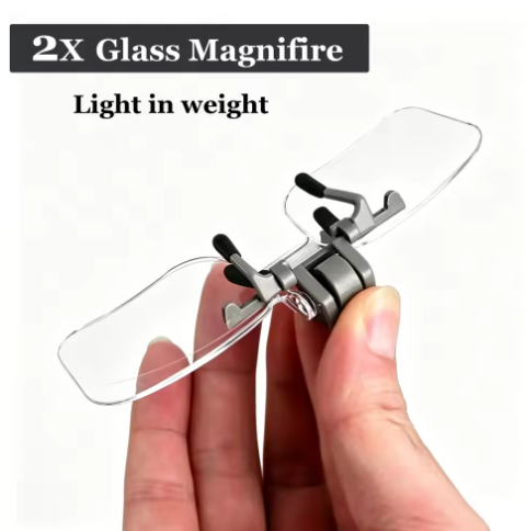 Flip Up Down Rimless Magnifying Glasses with Clip Magnifying Glass 2X Lenses Clip-on Glasses Magnifier for Reading