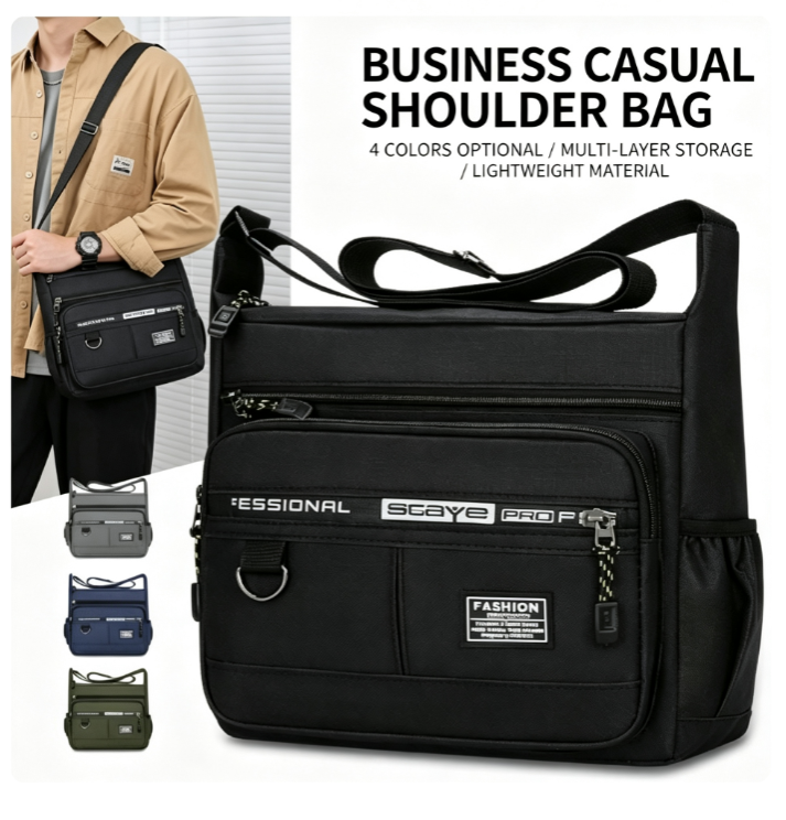 Men‘s Casual Bag Large Capacity Crossbody Shoulder Bag for Outdoor Travel & Commute Lightweight Nylon 4 Colors Available