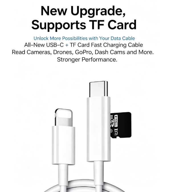 5Pcs Third-Generation Smart Card-Reading Fast-Charging Cable—Supports up to 1TB TF Card Expansion, Use While Charging, Compatible with Apple and Android Devices